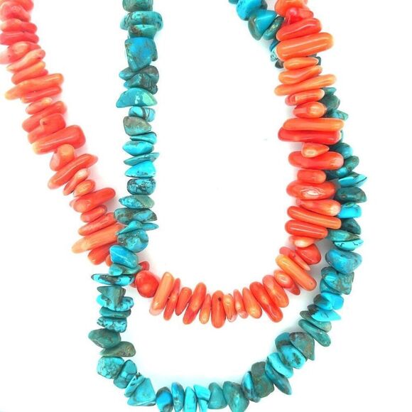 Coral & Turquoise Double Necklace - Picture 2 of 6